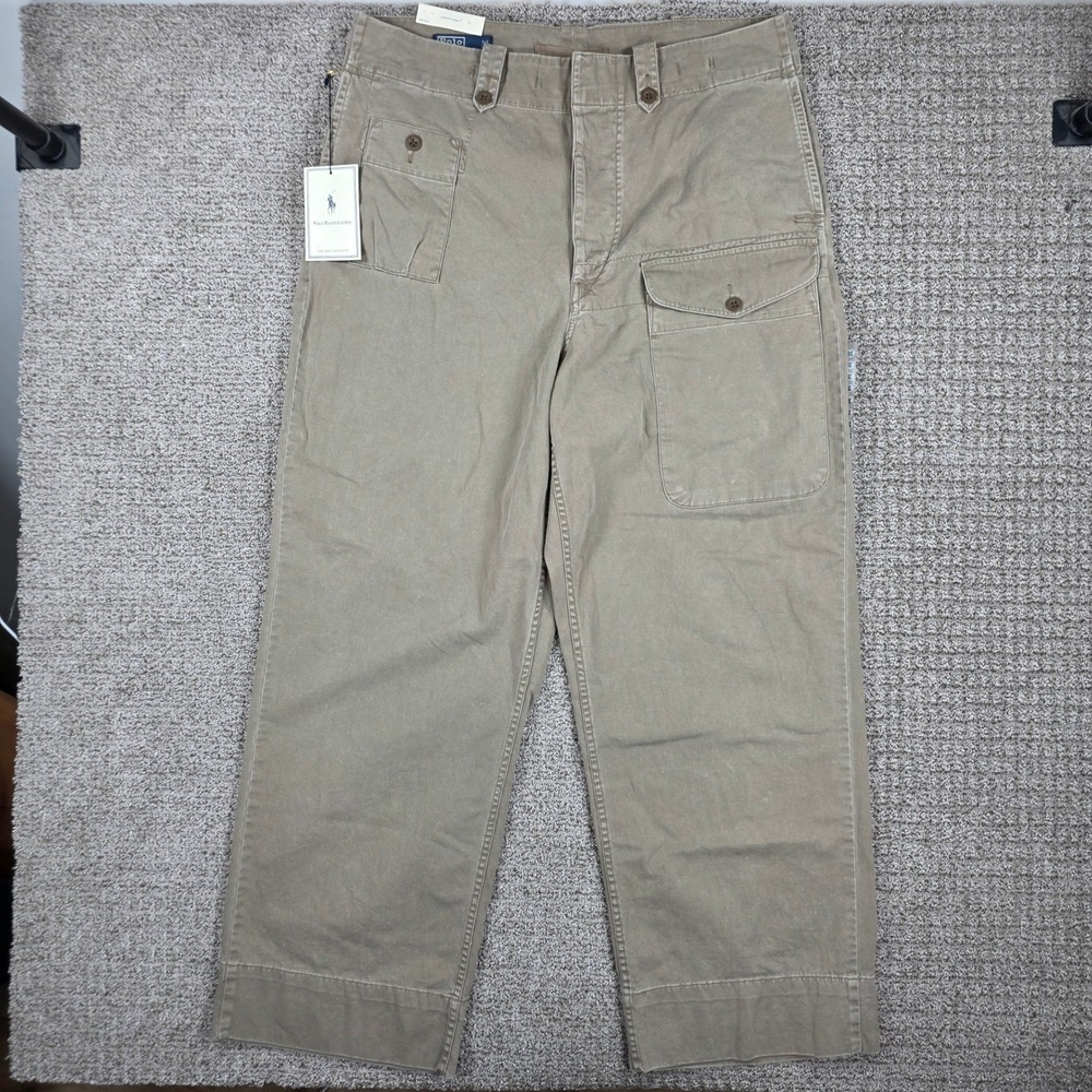 Vintage Polo Ralph Lauren Brigade Pant Mens 38x32 Khaki Twill Military Cargo NEW